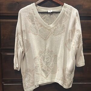 CAbi Cream Knit short sleeve sweater “Lotus”